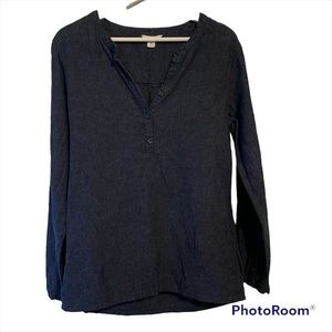 Garnet Hill 4 popover linen tunic 1/2 button roll tab sleeve pockets long line